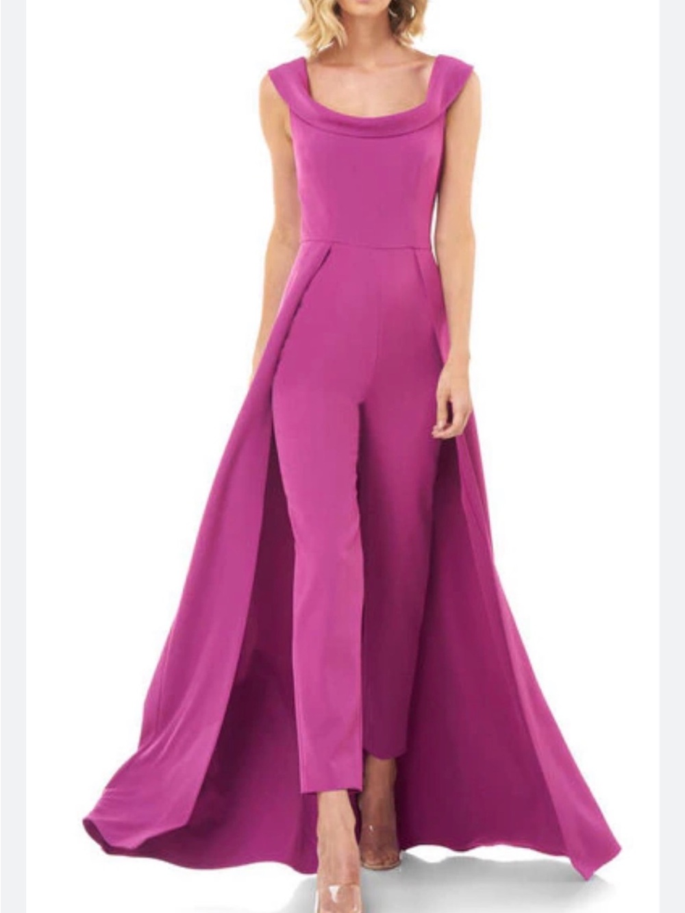 Kay Unger Magenta Jumpsuit with Dramatic Draped Train